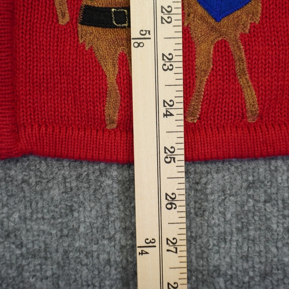 Vintage Reindeer Sequin Ugly Christmas Sweater Jingle Bell Cardigan Women M Red - Picture 7 of 9
